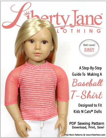 Liberty Jane Kidz n Cats Baseball T-Shirt Pattern for Kidz N Cats Dolls Pixie Faire