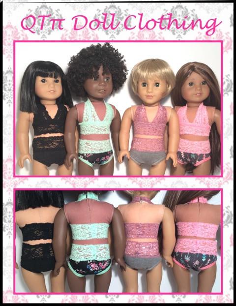 QTπ Pattern Co Oh So Pretty Bralette and Panties 18 Doll Clothes Pattern