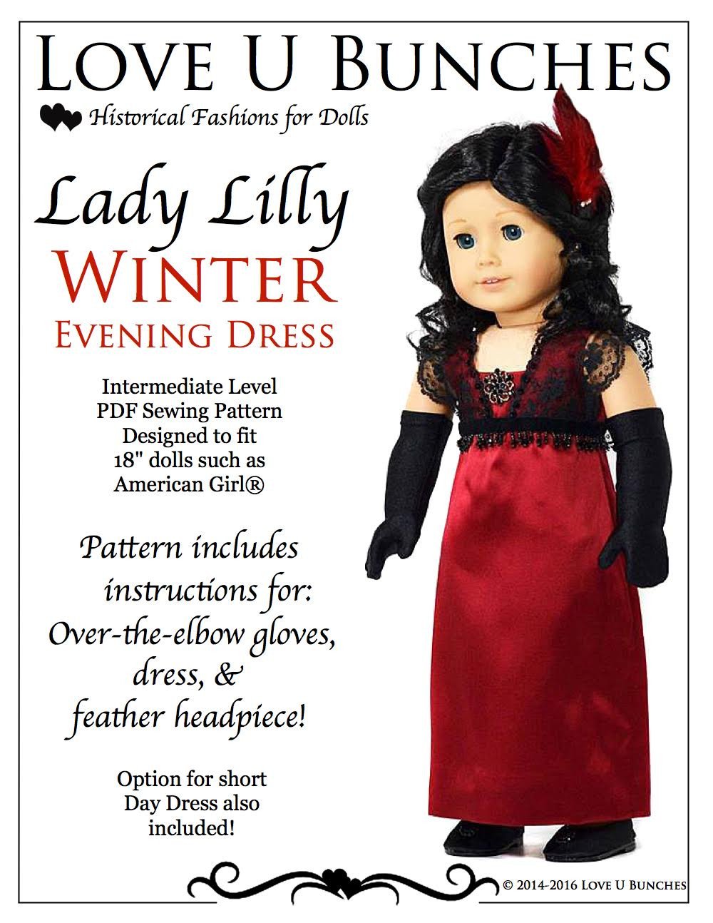 Love U Bunches 18 Inch Historical Lady Lilly's Winter Evening Dress 18" Doll Clothes Pixie Faire