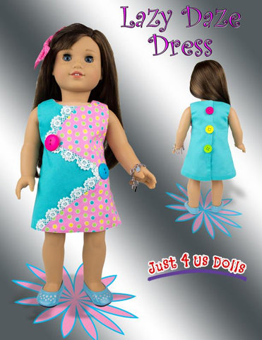 Just 4 Us Dolls 18 Inch Modern Lazy Daze Dress 18" Doll Clothes Pattern Pixie Faire