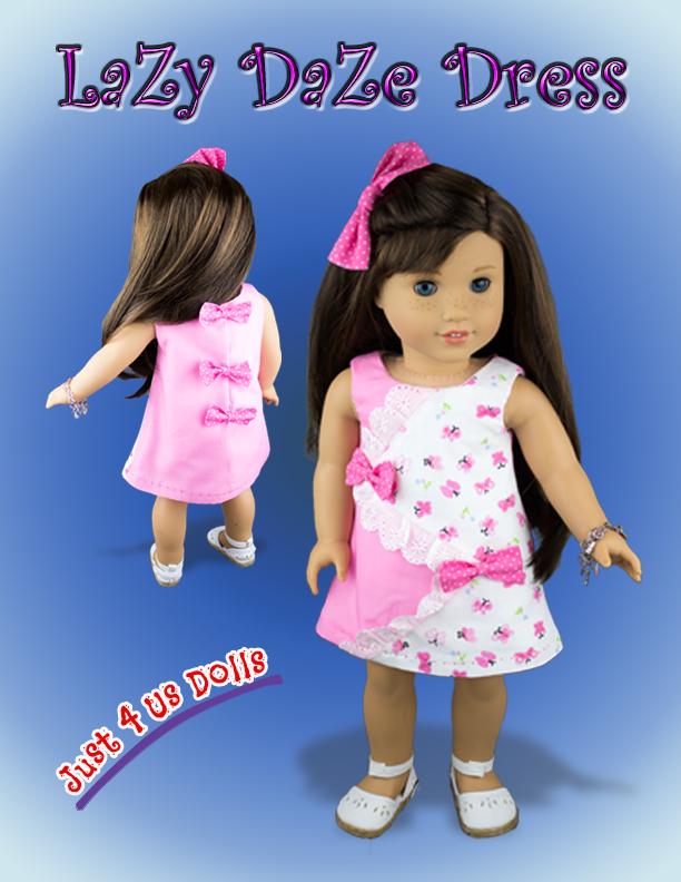 Just 4 Us Dolls 18 Inch Modern Lazy Daze Dress 18" Doll Clothes Pattern Pixie Faire