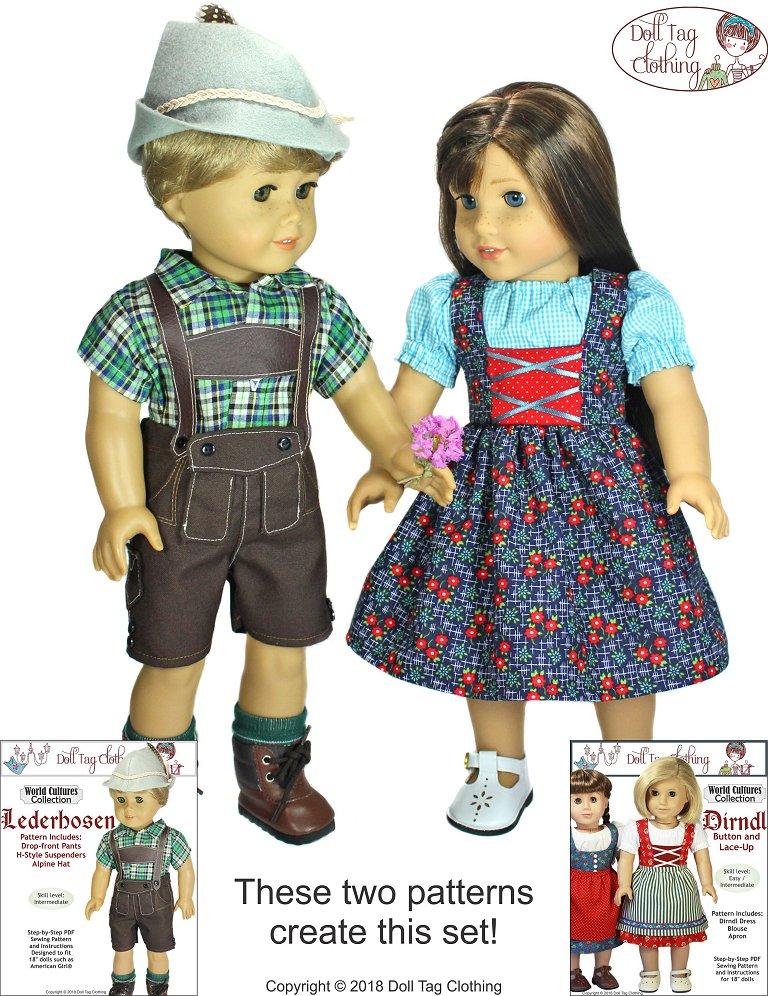 Doll Tag Clothing 18 Inch Historical Dirndl 18" Doll Clothes Pattern Pixie Faire