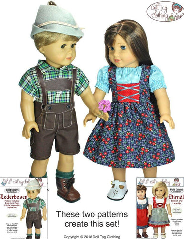 Doll Tag Clothing 18 Inch Historical Lederhosen 18" Doll Clothes Pattern Pixie Faire