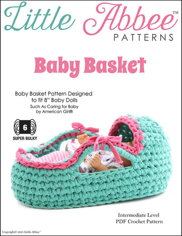 Little Abbee Crochet Baby Basket Crochet Pattern for 8" Baby Dolls Pixie Faire
