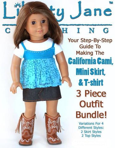 Liberty Jane 18 Inch Modern Cami Mini skirt bundle 18" Doll Clothes Pattern Pixie Faire