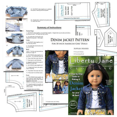 Liberty Jane 18 Inch Modern Denim Jacket 18" Doll Clothes Pattern Pixie Faire