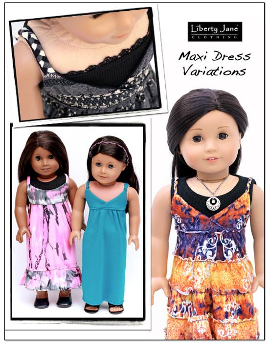 Liberty Jane 18 Inch Modern Maxi Dress 18" Doll Clothes Pattern Pixie Faire