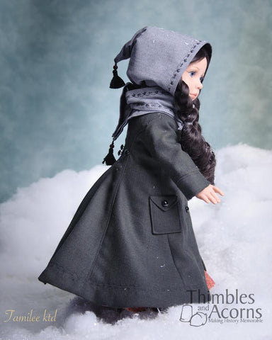 Thimbles and Acorns 18 Inch Historical The Long Winter Coat and Hood 18" Doll Clothes Pattern Pixie Faire