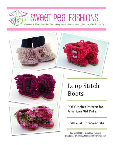 Sweet Pea Fashions Crochet Loop Stitch Crocheted Boots 18" Doll Shoes Pixie Faire