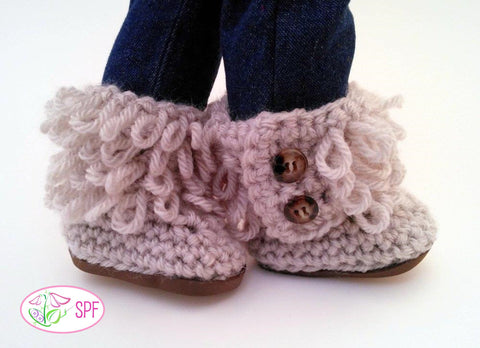 Sweet Pea Fashions Crochet Loop Stitch Crocheted Boots 18" Doll Shoes Pixie Faire