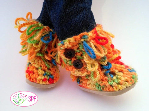Sweet Pea Fashions Crochet Loop Stitch Crocheted Boots 18" Doll Shoes Pixie Faire