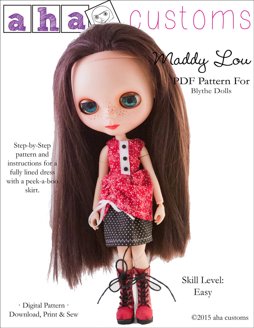 Aha Customs Blythe/Pullip Maddy Lou Dress Pattern for Blythe Dolls Pixie Faire