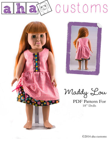 Aha Customs 18 Inch Modern Maddy Lou Dress 18" Doll Clothes Pattern Pixie Faire