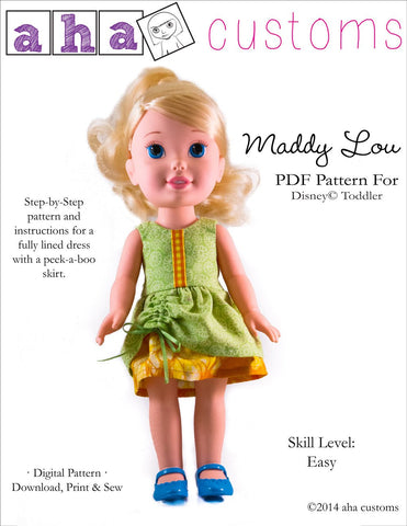 Aha Customs Disney Animator Maddy Lou Dress Pattern for Disney Toddler Dolls Pixie Faire