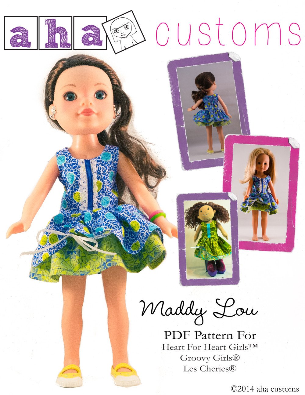 Aha Customs H4H/Les Cheries Maddy Lou Dress Pattern for Les Cheries and Hearts for Hearts Girls Dolls Pixie Faire