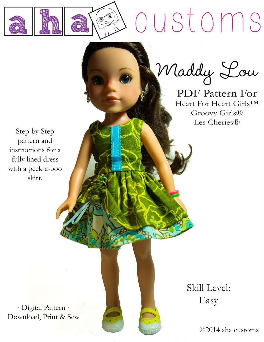 Aha Customs H4H/Les Cheries Maddy Lou Dress Pattern for Les Cheries and Hearts for Hearts Girls Dolls Pixie Faire