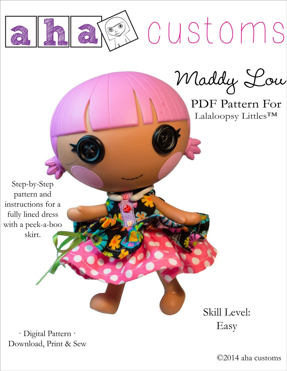 Aha Customs Lalaloopsy Maddy Lou Dress Pattern for Lalaloopsy Littles Dolls Pixie Faire