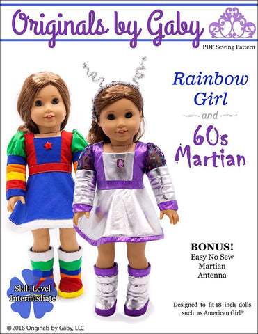 Originals by Gaby 18 Inch Historical 60s Martian & Rainbow Girl 18" Doll Clothes Pixie Faire