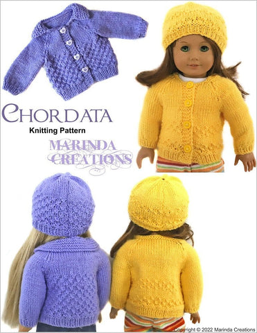 Marinda Creations Knitting Chordata Cardigans & Beanies 18" Doll Clothes Knitting Pattern Pixie Faire