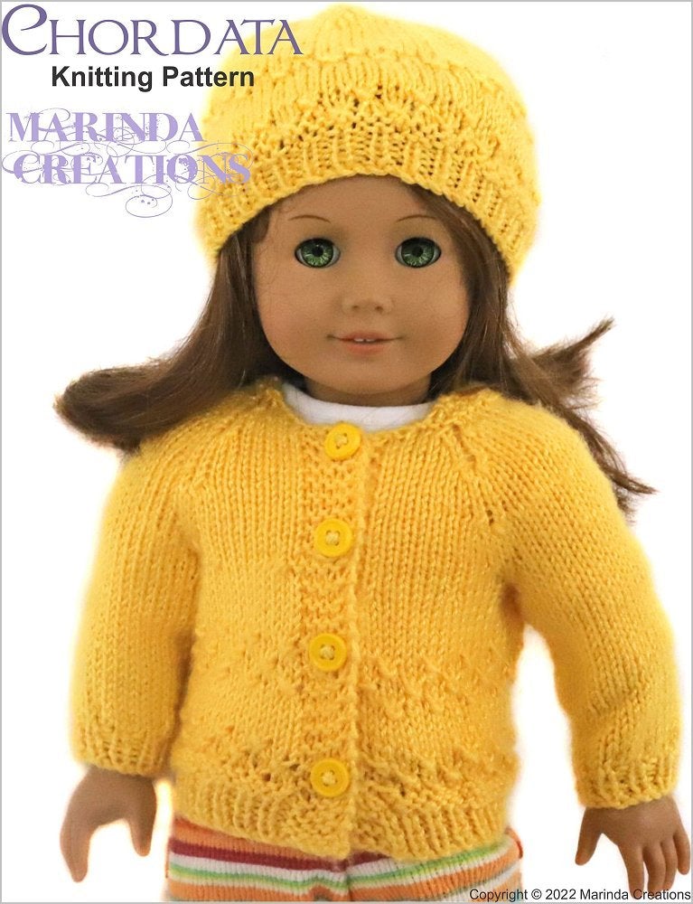 Marinda Creations Knitting Chordata Cardigans & Beanies 18" Doll Clothes Knitting Pattern Pixie Faire
