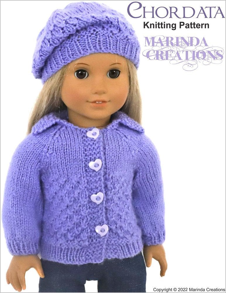 Marinda Creations Knitting Chordata Cardigans & Beanies 18" Doll Clothes Knitting Pattern Pixie Faire