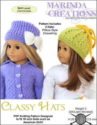 Marinda Creations Knitting Classy Hats 18" Doll Clothes Knitting Pattern Pixie Faire