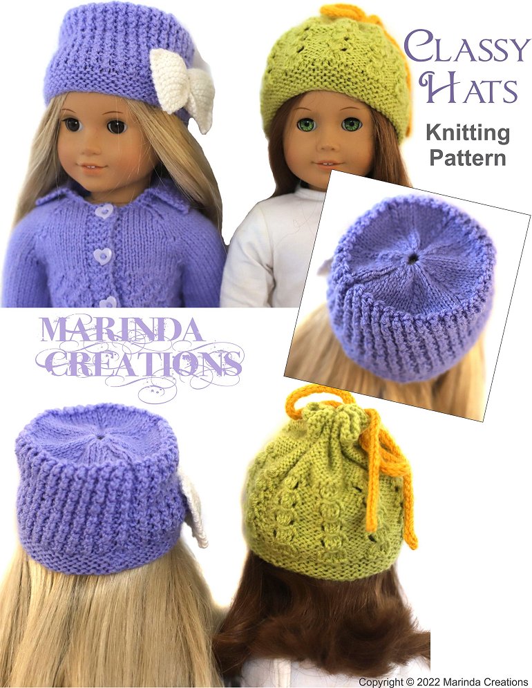 Marinda Creations Knitting Classy Hats 18" Doll Clothes Knitting Pattern Pixie Faire