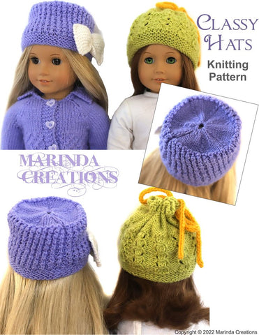 Marinda Creations Knitting Classy Hats 18" Doll Clothes Knitting Pattern Pixie Faire