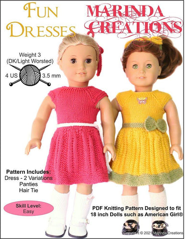 Marinda Creations Knitting Fun Dresses 18" Doll Knitting Pattern Pixie Faire