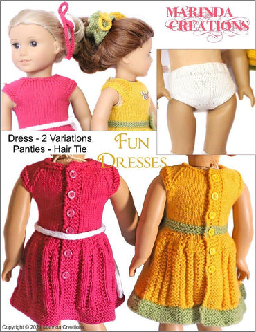 Marinda Creations Knitting Fun Dresses 18" Doll Knitting Pattern Pixie Faire