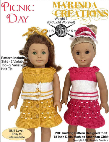 Marinda Creations Knitting Picnic Day 18" Doll Clothes Knitting Pattern Pixie Faire