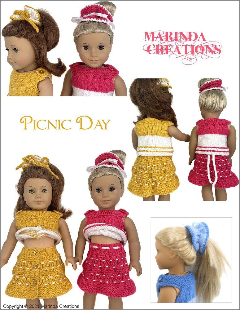 Marinda Creations Knitting Picnic Day 18" Doll Clothes Knitting Pattern Pixie Faire