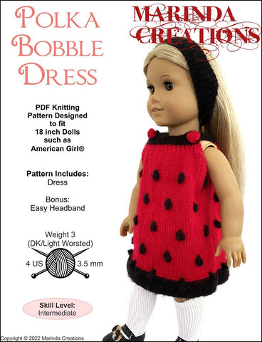 Marinda Creations Knitting Polka Bobble Dress 18" Doll Knitting Pattern Pixie Faire