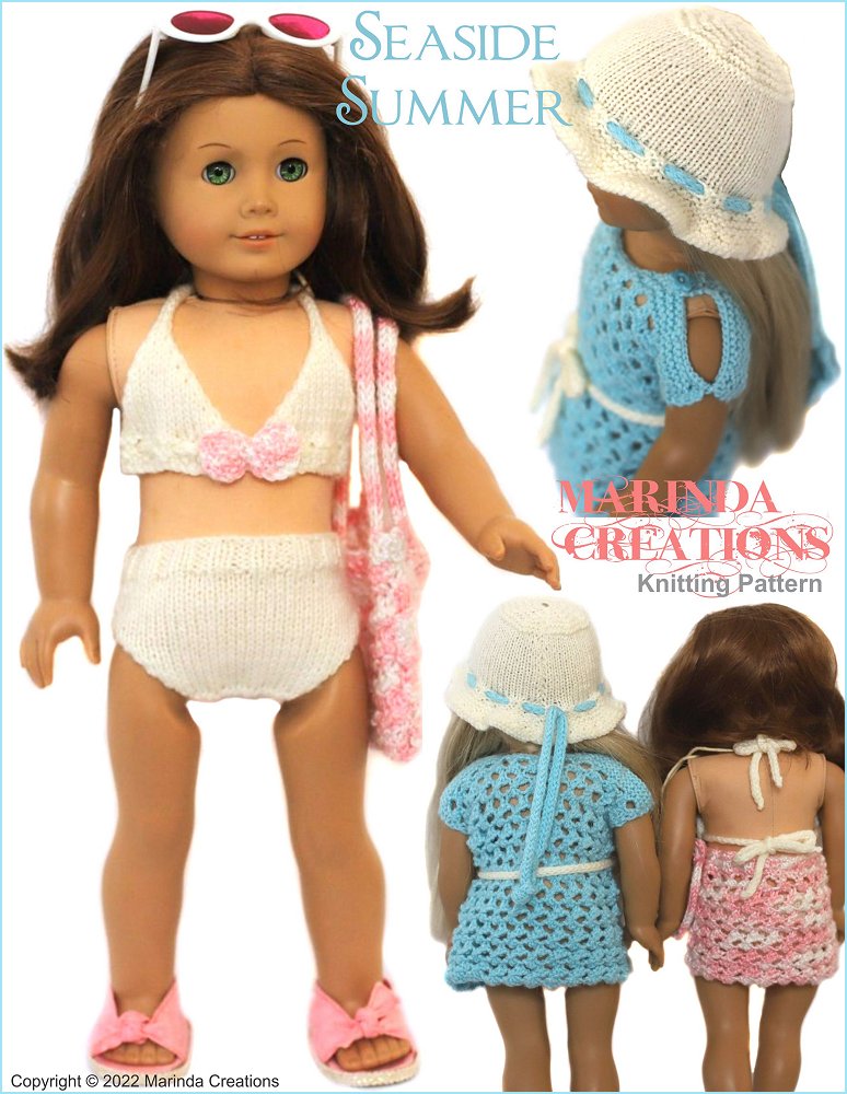 Marinda Creations Knitting Seaside Summer 18" Doll Knitting Pattern Pixie Faire