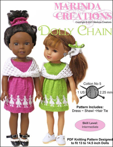 Marinda Creations WellieWishers Dolly Chain 13-14.5" Doll Clothes Knitting Pattern Pixie Faire