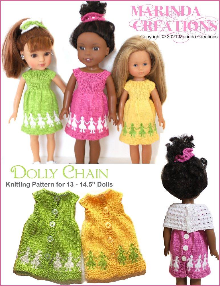 Marinda Creations WellieWishers Dolly Chain 13-14.5" Doll Clothes Knitting Pattern Pixie Faire