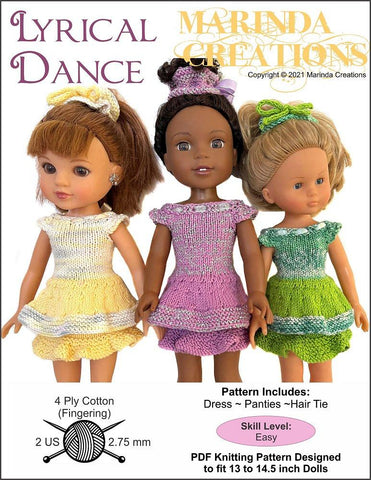 Marinda Creations WellieWishers Lyrical Dance 13-14.5" Doll Clothes Knitting Pattern Pixie Faire