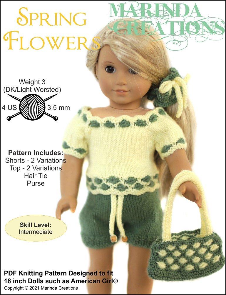 Marinda Creations Knitting Spring Flowers 18" Doll Clothes Knitting Pattern Pixie Faire