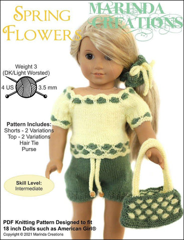 Marinda Creations Knitting Spring Flowers 18" Doll Clothes Knitting Pattern Pixie Faire