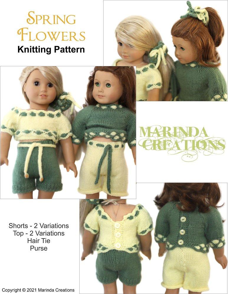 Marinda Creations Knitting Spring Flowers 18" Doll Clothes Knitting Pattern Pixie Faire