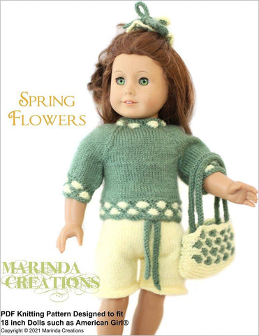 Marinda Creations Knitting Spring Flowers 18" Doll Clothes Knitting Pattern Pixie Faire