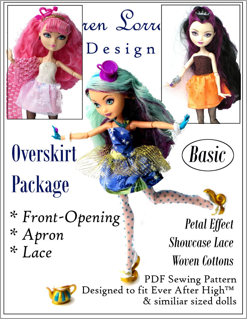 Karen Lorraine Design Monster High Overskirt Package Pattern for Ever After High Dolls Pixie Faire