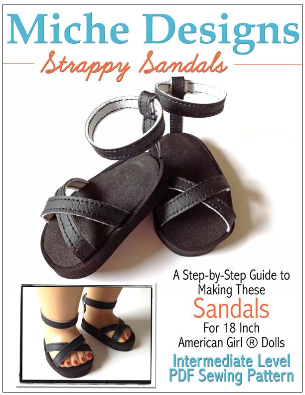 Miche Designs Shoes Strappy Sandals 18" Doll Shoe Pattern Pixie Faire