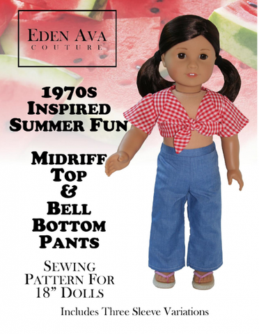 Eden Ava 18 Inch Historical 1970's Midriff Top and Bellbottom Pants 18" Doll Clothes Pixie Faire