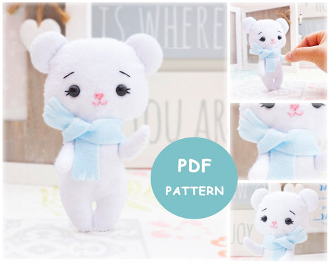 Cute Felt Patterns Hand Sewing Bright Bear 6" Felt Plush Hand Sewing Pattern Pixie Faire