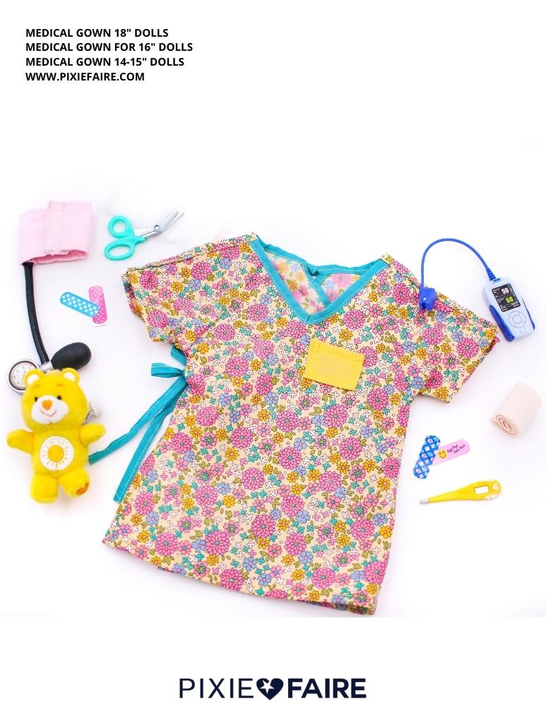 Mon Petite Cherie Couture WellieWishers Medical Gown 14-15" Doll Clothes Pattern Pixie Faire
