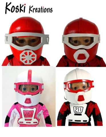 Koski Kreations 18 Inch Modern Motocross Helmet and Goggles 18" Doll Accessory Pattern Pixie Faire