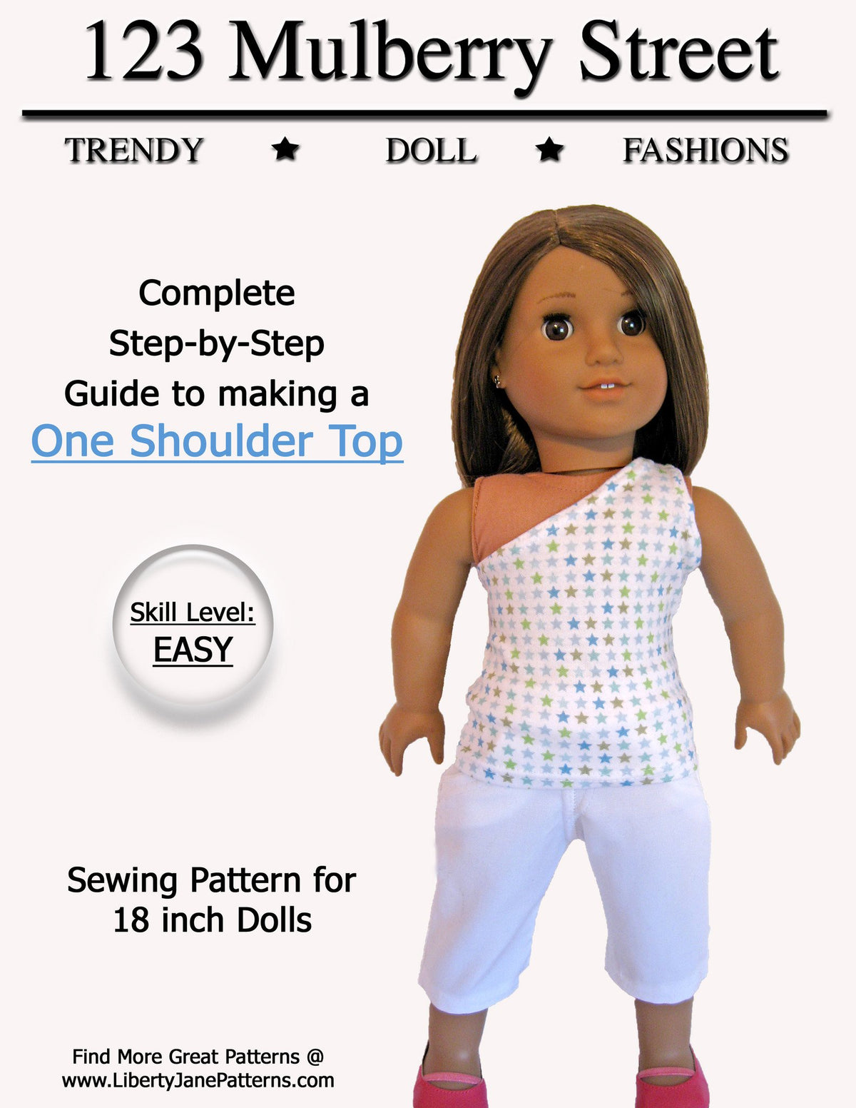 123 Mulberry Street 18 Inch Modern One Shoulder Top 18" Doll Clothes Pattern Pixie Faire