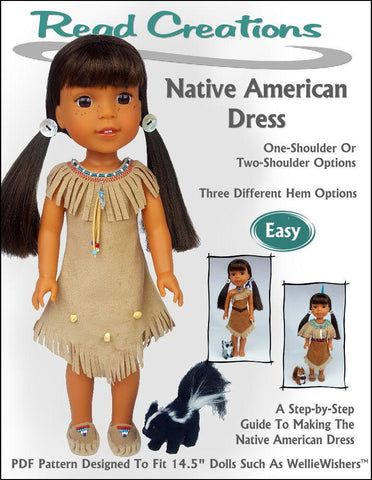 Read Creations WellieWishers Native American Dress 14.5" Doll Clothes Pattern Pixie Faire
