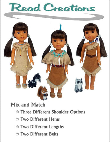 Read Creations WellieWishers Native American Dress 14.5" Doll Clothes Pattern Pixie Faire